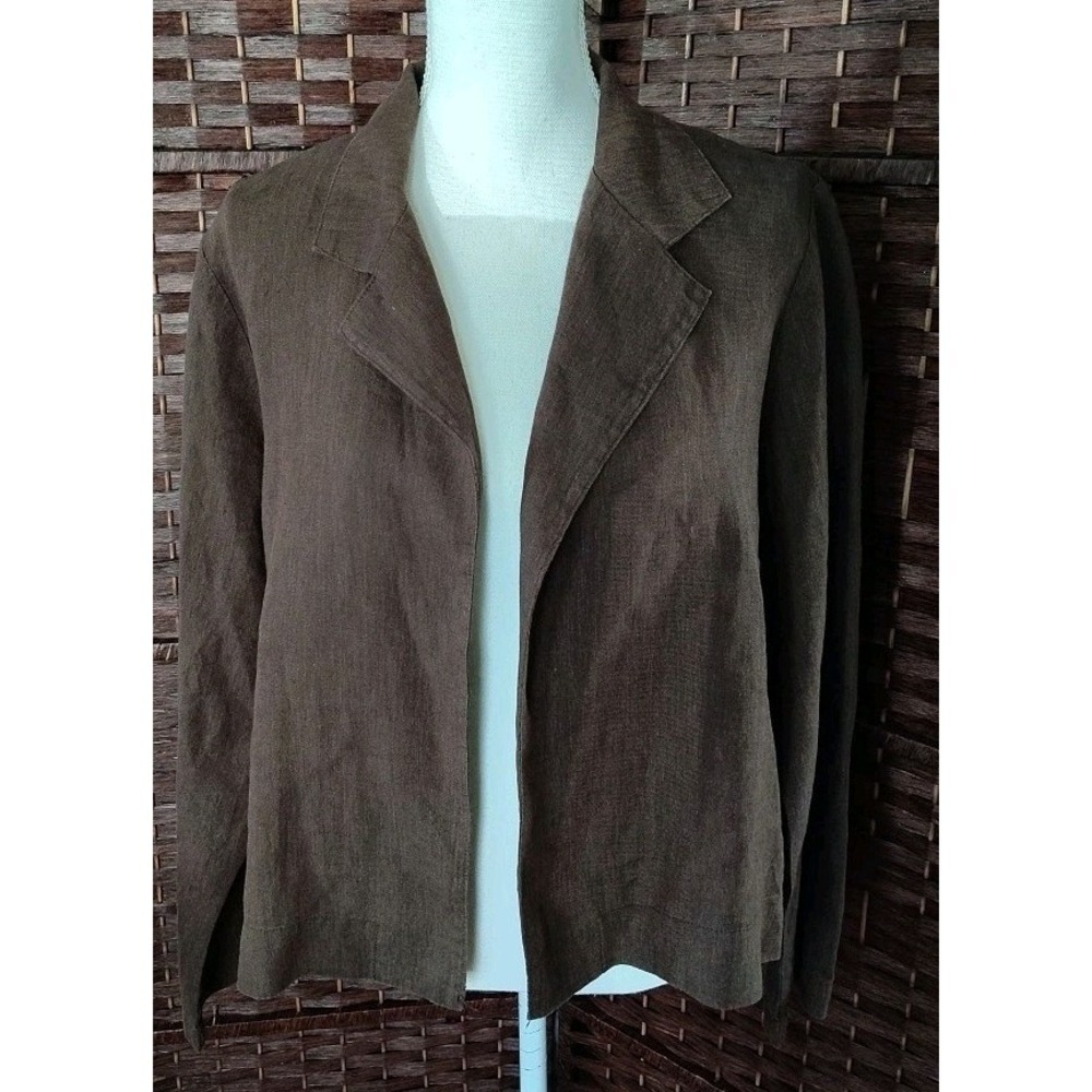 Bryn Walker Linen Jacket Womens M Brown Open Front Lagenlook Classic Capsule